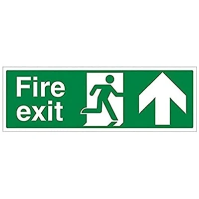 Image of V Safety 14001BJ R Fire Exit Arrow Up Sign Landscape 450mm x 150mm 1mm Rigid Plastic, Green