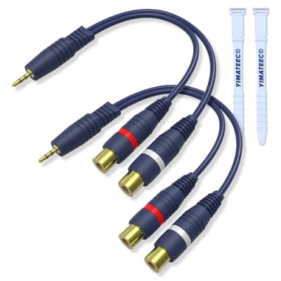 Image of YIMATEECO 3.5mm to RCA Splitter Cable, Y Cable Adapter Cables 1 Female 2 Male Extension for Subwoofer, Speaker, AMP, Turntable, Home Theater(3.5 2Pcs)