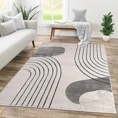 Image of TT Home Low Pile Rug Area Livingroom Carpet Square 3D Abstract Pattern, colour:Grey Cream, Size:120x160 cm