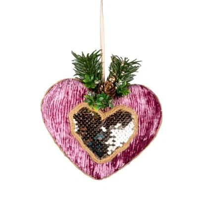 Image of Pink Burgundy Heart 16.5cm Christmas Tree Hanging Decorations Festive Decorative Ornaments Fairy Tale Themed Xmas Pendant