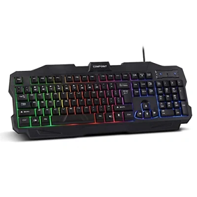 Image of Compoint Gaming Keyboard RGB Illumination USB Wired for PC Gamers, PS4, PS5, Laptop, Xbox, MAC, Smart TV Quiet Computer backlight Keyboard, Wrist Rest, Dust Resistant Silent Mechanical UK Layout