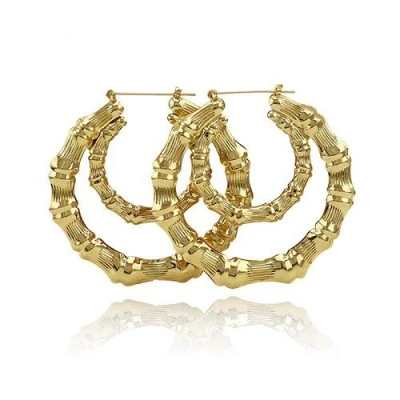Image of Gold Bamboo Earrings for Women Triangle Heart Hollow Hoop 90s Big Large Hip Hop Jewelry Gifts Girls (Double Hoop)