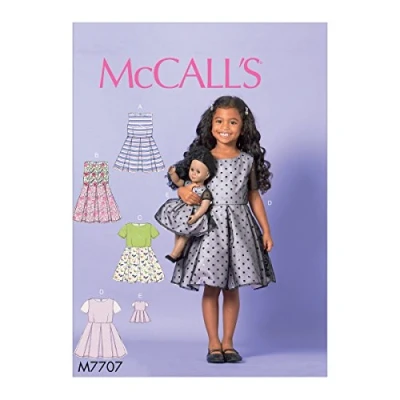 Image of Mccall&#039;s Patterns Child/Girl 18 Inch Doll Dress Sewing Pattern, Tissue, Multi Colour, 17 x 0.5 0.07 cm