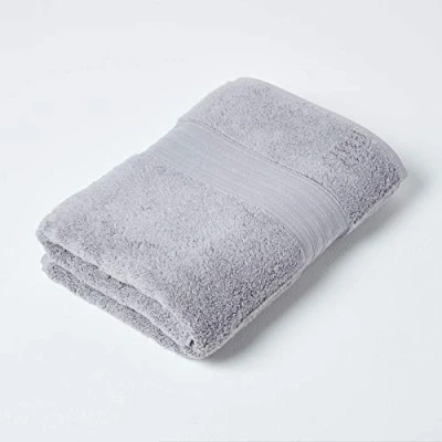 Image of HOMESCAPES Luxury Grey Soft 100% Supima Cotton Bath Towel Zero Twist Super Absorbent &amp; Fluffy 550 GSM Thick Plain Large