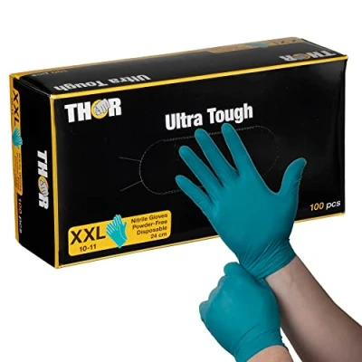 Image of THOR Ultra Tough Nitrile Gloves XXL Pack of 100 / 50 Pairs Disposable Sized, Suitable To Be Used As Cleaning Gloves, Kitchen Mechanics and more.