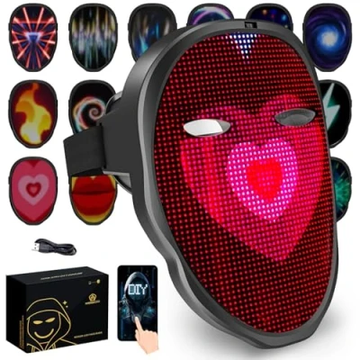 Image of megoo Led Mask with App Bluetooth Programmable Customized,Led Electronic Digital Light Up Halloween for Costume DJ Masquerade Rave Cosplay Birthday Party,Led Full Face Shining Adult Kid