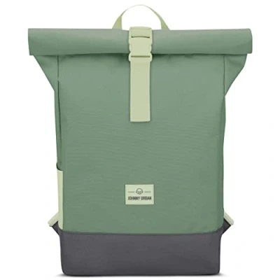 Image of Johnny Urban Roll Top Backpack Women &amp; Men Green Ryan Rucksack for School, University, Work Casual Daypack Water Repellant Laptop Compartment 16 Inch