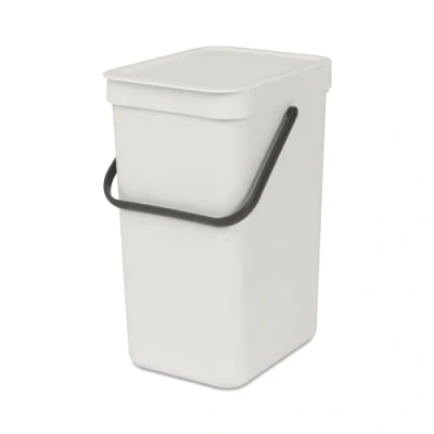 Image of Brabantia Sort &amp; Go Waste Bin 12L Medium Recycling Stay Open Lid Carry Handle Easy to Clean for Under Kitchen Counter or Wall Mounted Compost Light Grey 20 x 25 35 cm