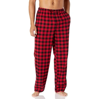 Image of Amazon Essentials Men&#039;s Flannel Pyjama Trousers (Available in Big &amp; Tall), Red Buffalo Plaid, L