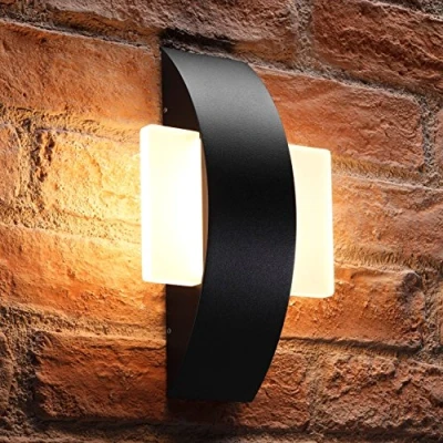 Image of Auraglow Integrated 11W LED Indoor/Outdoor IP54 Warm White Frosted Glass Black Wall Light (Square)