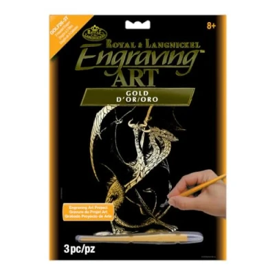 Image of Royal &amp; Langnickel 8 x 10 inch 3 Headed Dragon Pre Printed Foil Set Gold