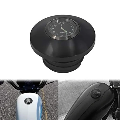 Image of HDBUBALUS Motorcycle Vented Fuel Tank Cap Right Hand Threads Gas with Clock Fit for Harley Sportster Dyna Touring Road King Softail Trike Freewheeler