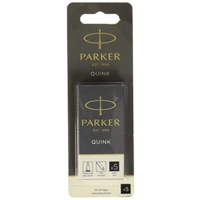 Image of Parker QUINK Long Fountain Pen Ink Refill Cartridges, Black, 5 Count