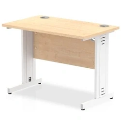 Image of Impulse 1000 x 600mm Straight Desk Maple Top White Cable Managed Leg