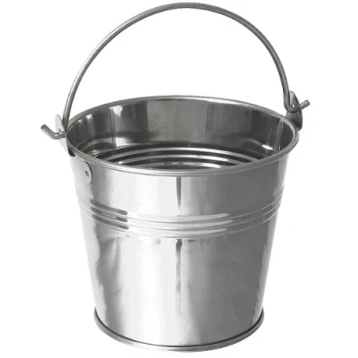Image of Genware Stainless Steel Serving Bucket 10cm Mini Bucket, Metal Chip Condiment Packet Holder, Ash Tray