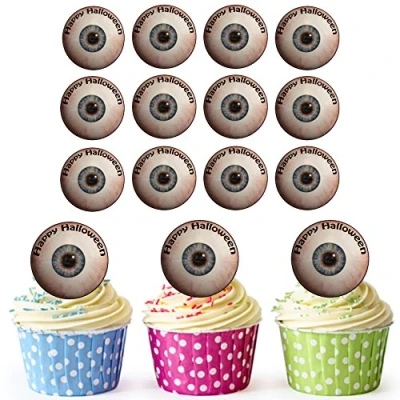 Image of AK Giftshop 24 PRE CUT Circles Halloween Eyeballs Edible Cupcake Toppers/Cake Decorations