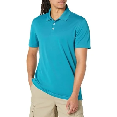 Image of Amazon Essentials Men&#039;s Slim Fit Quick Dry Golf Polo Shirt, Teal Blue, M