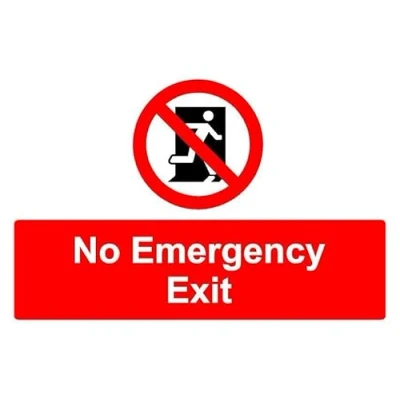 Image of No emergency exit prohibition sign Self adhesive sticker (200mm x 150mm)