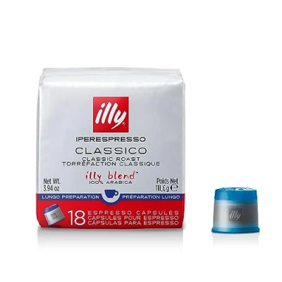 Image of illy Coffee, Lungo Coffee Capsules, Medium Roast, 100 Percent Arabica Beans, Pack of 6 x 18 Capsules