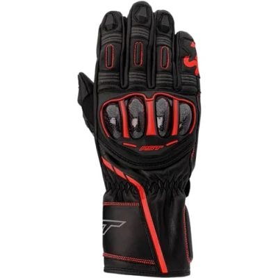 Image of RST S1 CE Mens Leather Motorcycle Gloves (L, Black, Grey, Neon Red)