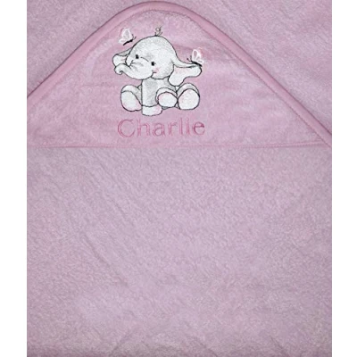 Image of Girls Personalised Elephant Hooded Bath Towel. (Pink)