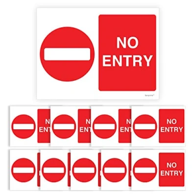 Image of Pack of 10 No Entry Sticker Self Adhesive Waterproof Vinyl 150mmx200mm V1142