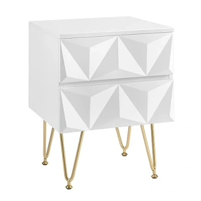 Image of EUGAD Bedside Table with 2 Drawers, 3D Ftront, Nightstand Metal Legs, 40 x 53cm,Modern Bedroom Cabinet, Living Room Side Storage, White Chest of Drawers,0001CTG