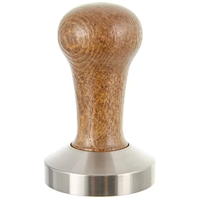 Image of Motta 8100/M tamper, stainless steel, 58 mm, planar with brown wooden handle
