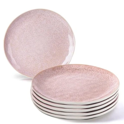 Image of MIAMIO 6 x 11 Inch Plates/Dishes Lumera Collection/Premium Ceramic Tableware Set Handmade (Pink)