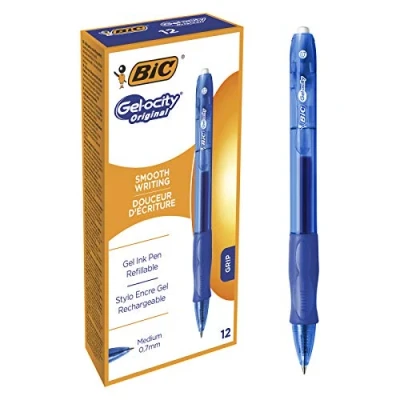 Image of BIC Gel ocity Original, Ink Pens, With a Soft Grip, Seamless Smooth Writing, in Blue, Medium: 0.7mm, Pack of 12