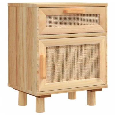 Image of vidaXL Bedside Cabinet Brown Solid Wood Pine and Natural Rattan
