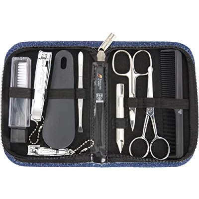 Image of 3 Swords Germany brand quality 10 piece manicure pedicure grooming kit set for professional finger &amp; toe nail care scissors clipper fashion leather case in gift box, Made by (6738)