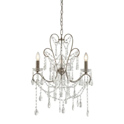 Image of Berkley Chandeliers Aged Silver Paint, Clear Cut Glass, 3x E14