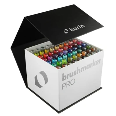 Image of KARIN Megabox Brush Marker Pro Water Based Pen Suitable for Painting, Drawing and Handlettering Multi Coloured KAR27C7 Assorted