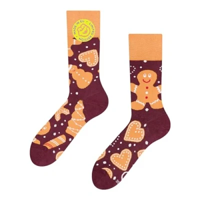 Image of Dedoles Unisex Socks for Women, Men &amp; Kids Cotton Funny Designs Football Bicycle Horses Plants Firefighter Gift Mismatched, Design: Christmas Gingerbread, Colour: Orange, Size: 5 7.5 W / 6 8 M UK