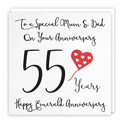 Image of Hunts England Mum And Dad 55th Anniversary Card To A Special &amp; On Your 55 Years Happy Emerald Love Heart Collection