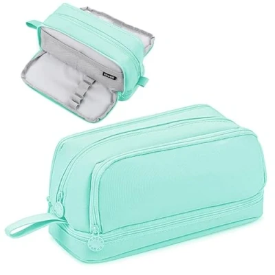 Image of Tesmien Pencil Case, Large Case with 4 Compartments Stationery Organizer for Boys and Girls, Aesthetic Bag Suitable Kids Teenagers Students Women Men, Green