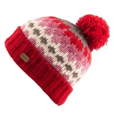 Image of Kusan 100% Wool Knit Bobble Beanie Hat with Full Fleece Lining (Unisex, Men, Women) (Red (2302))