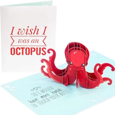 Image of PopLife Naughty Octopus 3D Pop Up Card I wish was an octopus..., Sexy Birthday Card, Cute Anniversary, Valentine&#039;s Day for Her or Him Husband, Wife, Boyfriend, Girlfriend
