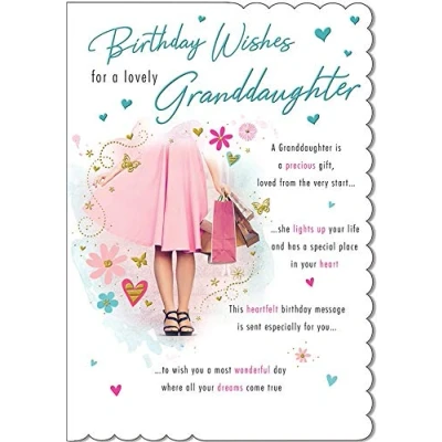 Image of Piccadilly Greetings Traditional Birthday Card Granddaughter 9 x 6 inches,redbluebrowngreypink