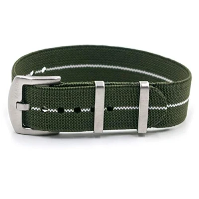 Image of Vario Elastic Nylon Watch Strap for Men or Women Choice of Colour and Width (20mm 22mm) Fits 5 8 Inch Wrist, Olive Green White, 22 mm, Modern