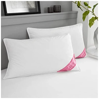 Image of Luxury Goose Feather Down Pillows 2 Pack, Anti Allergenic Bed Pillow, Hypoallergenic Back &amp; Neck Firm Support White, 50 X 70Cm