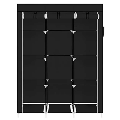 Image of wenyuyu Portable Wardrobe Shelves Clothes Closet Storage Organizer, Non Woven Fabric Cover for Bedroom, Department,Living Room, Small Space, Easy Assembly (Black 130 x 45 167cm)