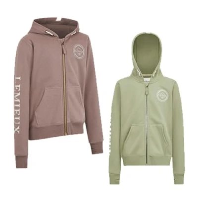 Image of LeMieux Young Rider Heidi Hoodie Soft Brushed Back Fleece Hand Feel Sueded Fabric Kangaroo Pocket Ribbed Cuffs and Hem Full Length Zip Fern 7 8 Years