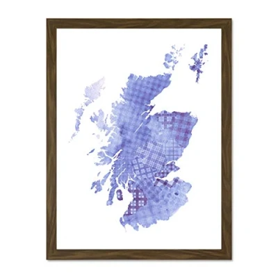 Image of Scotland Tartan Map Blue Large Framed Art Print Poster Wall Decor 18x24 inch