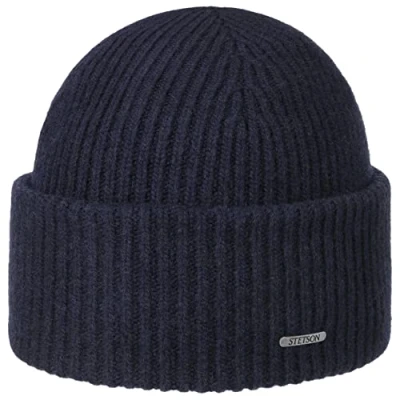 Image of Stetson Classic Uni Wool Beanie Hat Women/Men Made in Italy Knit Winter with Cuff Autumn One Size Navy