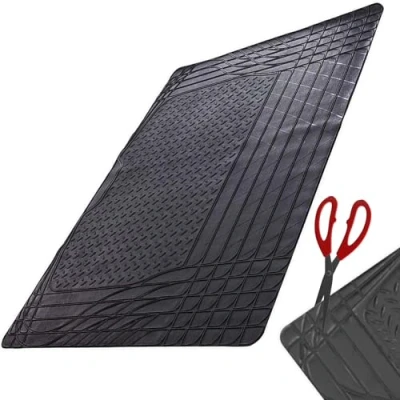 Image of Xtremeauto® Universal Fit All Black Rubber Non Slip Car Boot Liner Complete with Sticker