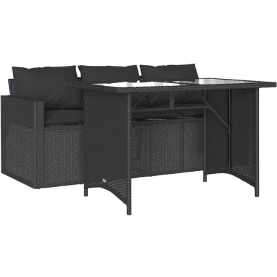 Image of vidaXL 2 Piece Garden Dining Set with Cushions Black Poly Rattan