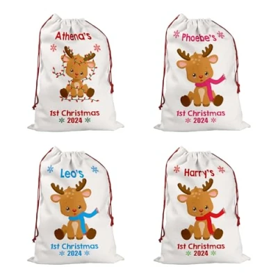 Image of Print Manics Personalised Baby Girl, Boy First Christmas Xmas Bag Stocking Santa Sack 2021