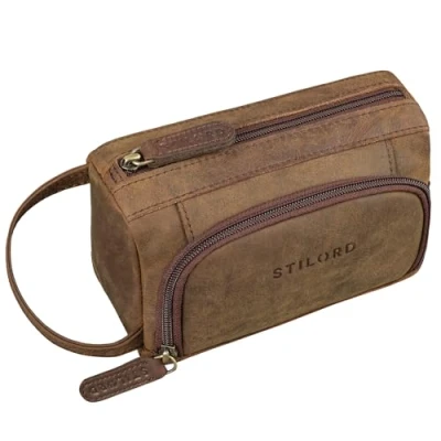 Image of STILORD &#039;Tony&#039; Vintage Large Pencil Case Pouch Bag Leather Pen Holder Big with Zipper Aesthetic Cosmetic Genuine Leather, Colour:Zamora Brown